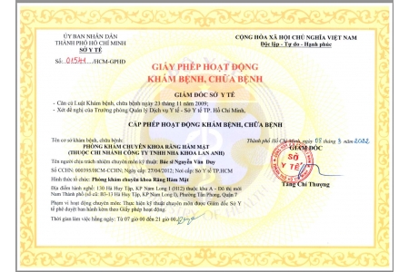 Giấy phép Hoạt động của chi nhánh 130 Hà Huy Tập