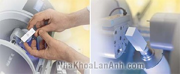 đưa phôi răng sứ vào máy dua phoi rang su vao may